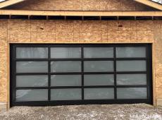 Full-view-aluminum-garage-door-dark-bronze-frosted-glass