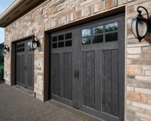 dark wood finish carriage house garage doors