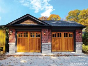 garage doors with arched windows in fall